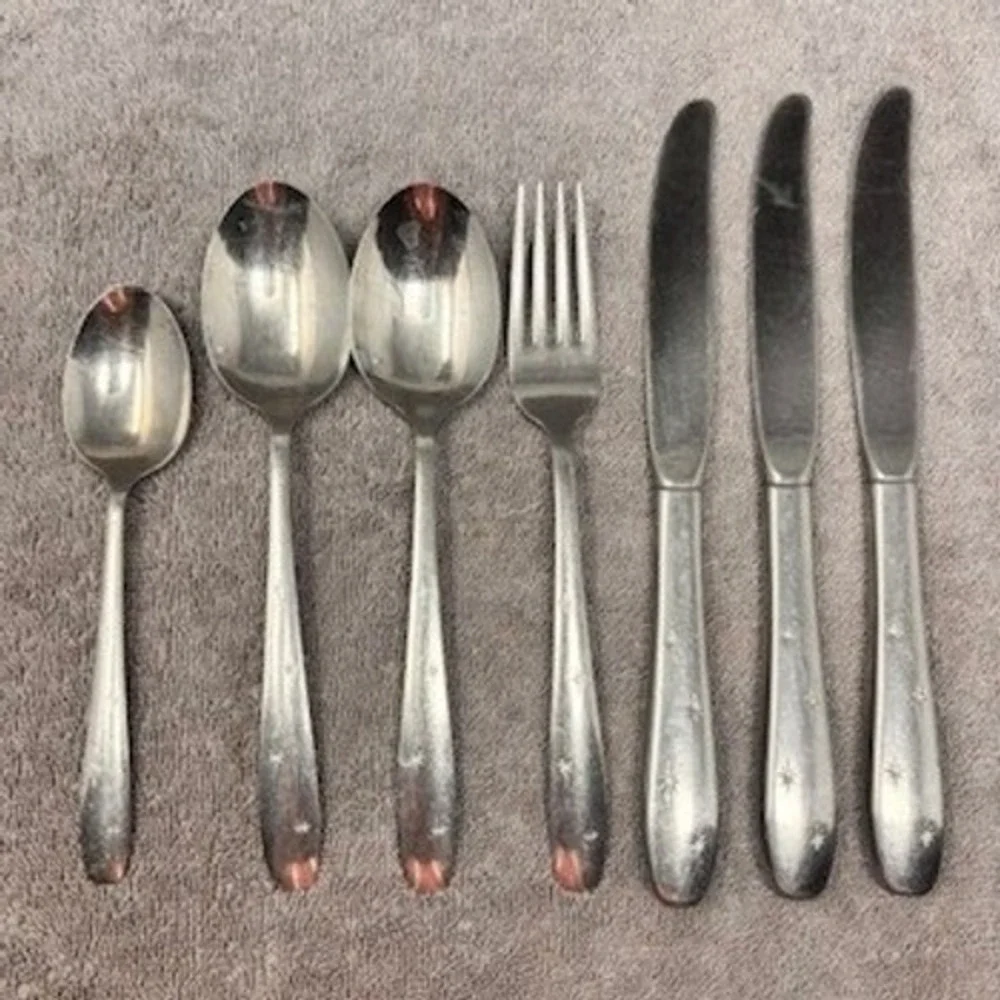 Vtg Wallace Flatware Set 7pc Silver North Star Starburst Stainless Atomic Star